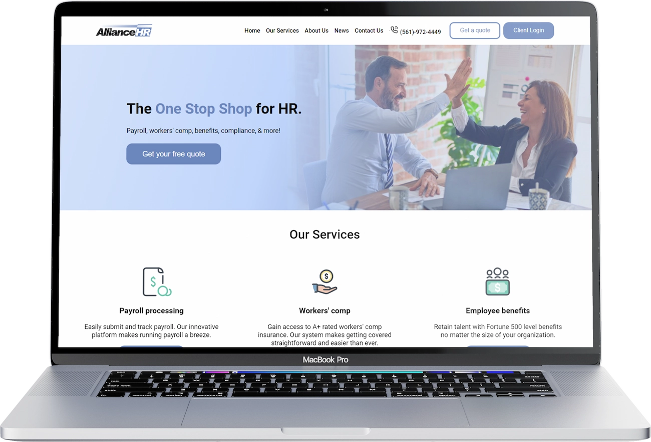 Screenshot of a website made for Alliance HR